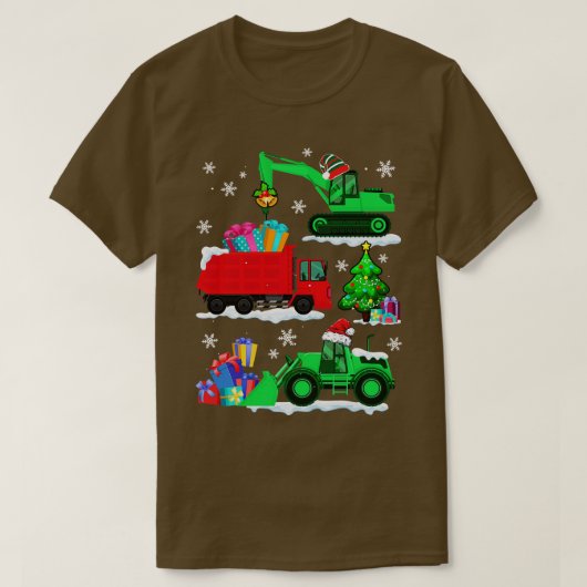 建築車クリスマスレッドトラックウィンターB Tシャツ (デザイン正面)