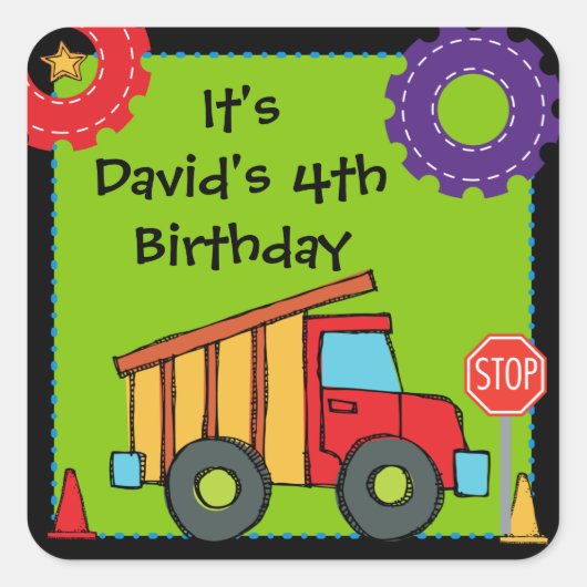 建築車ダンプトラックカスタムのステッカー スクエアシール (正面)