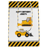 建築車トラック金ゴールド誕生日 ミディアムペーパーバッグ (裏面)