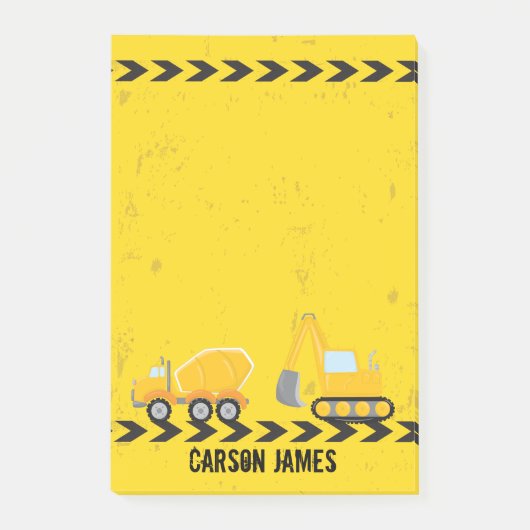 建築車パーソナライズされた車の子供の名前イエロー ポストイット (正面)