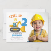 建築車パーティーフォトボーイ2nd誕生日 招待状 (正面)