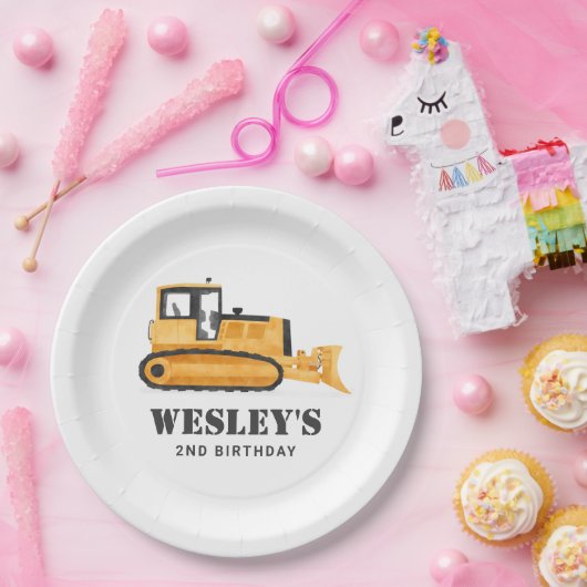 建築車ブルドーザー誕生日パーティー ペーパープレート (パーティー)