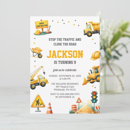 建築車両ダンプトラック掘削機ブルドーズ 招待状 (スタンド正面)