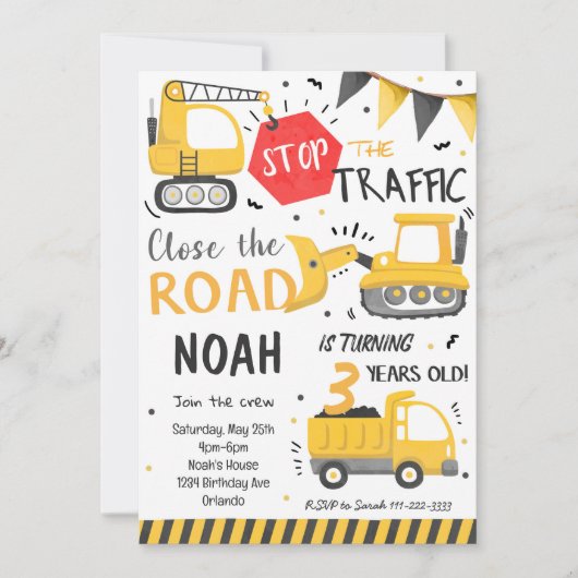 建築車両ダンプトラック誕生日招待状 招待状 (正面)