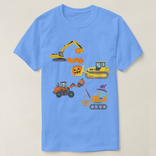 建築車両ハロウィンクレーントラックパンプキン Tシャツ (デザイン正面)