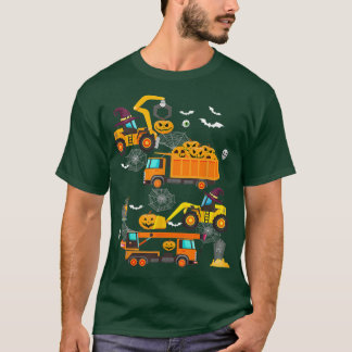 建築車両ハロウィンクレーントラックパンプキン Tシャツ