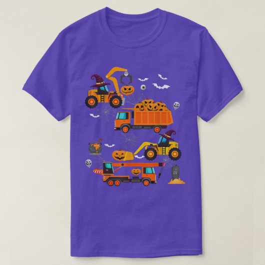 建築車両ハロウィンクレーントラックパンプキン Tシャツ (デザイン正面)
