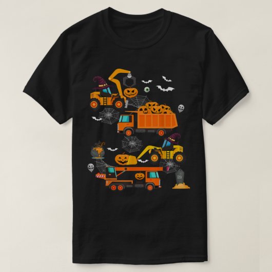 建築車両ハロウィンクレーントラックパンプキン Tシャツ (デザイン正面)