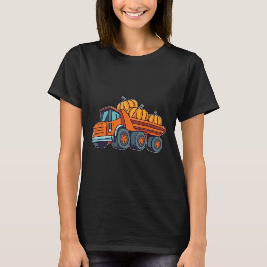 建築車両ハロウィーントラックパンプキンボーイズ Tシャツ (正面)