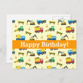 建築車両パターン、ハッピーバースデー ポストカード (正面/裏面)