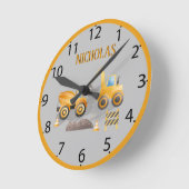 建築車両用オレンジショベル子供へパー ラウンド壁時計 (傾斜)