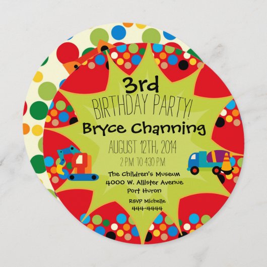 建築車両誕生日サークル招待状 招待状 (正面/裏面)