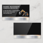 建築車両|金属 |黒の光沢 名刺 (正面/裏面)