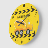 建築車少年パーソナライズされたキッズルーム ラージ壁時計 (傾斜)