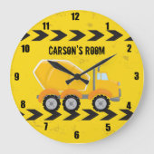 建築車少年パーソナライズされたキッズルーム ラージ壁時計 (正面)
