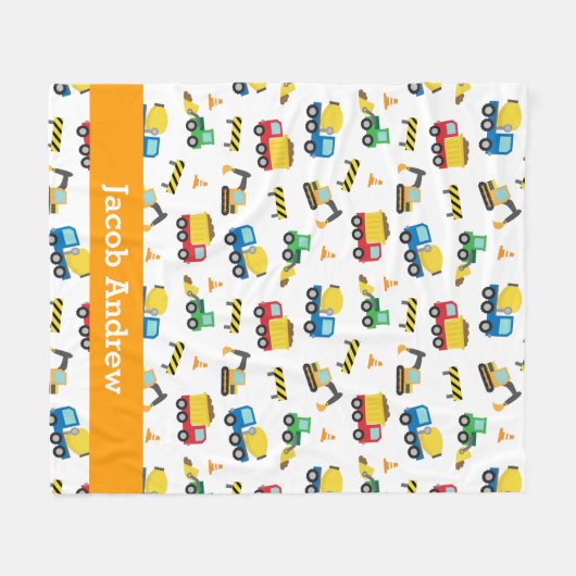 建築車模様の少年パーソナライズされた フリースブランケット (正面(横))