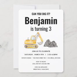 建築車用ディガー誕生日 招待状