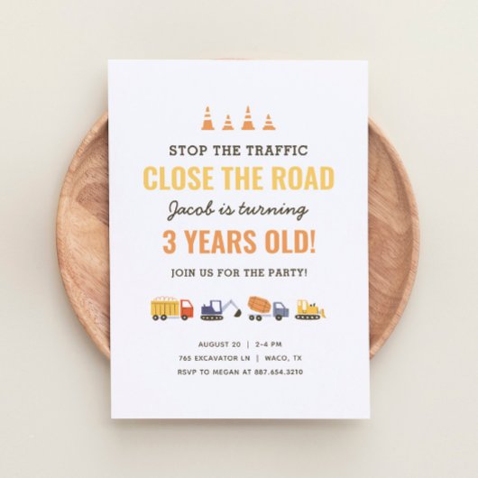 建築車男の子の誕生日パーティーの招待 招待状