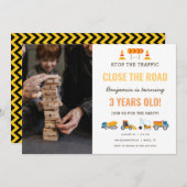 建築車男の子の誕生日パーティーフォト 招待状 (正面/裏面)