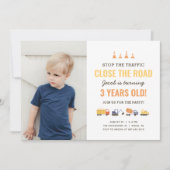 建築車男の子の誕生日パーティーフォト 招待状 (正面)