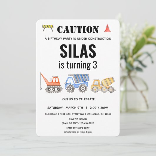 建築車誕生日 招待状 (スタンド正面)