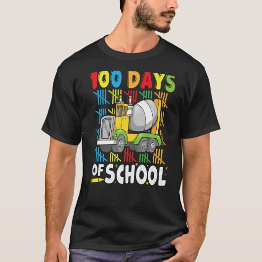 建築車100日の学校セメントミックス Tシャツ (正面)