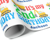 建築車2歳の誕生日カスタム ラッピングペーパー (ロールコーナー)