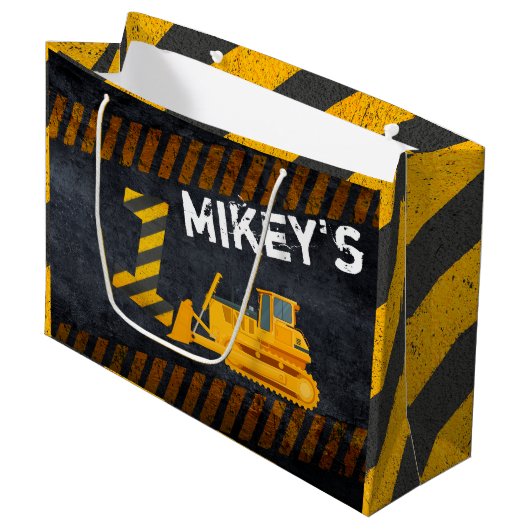 建築車|Black & Yellow|1st Birthday ラージペーパーバッグ (正面アングル)