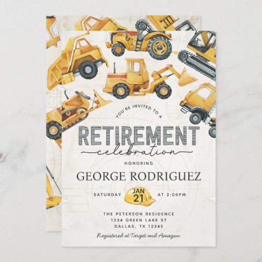 建築退職パーティーお祝い 招待状 (正面/裏面)