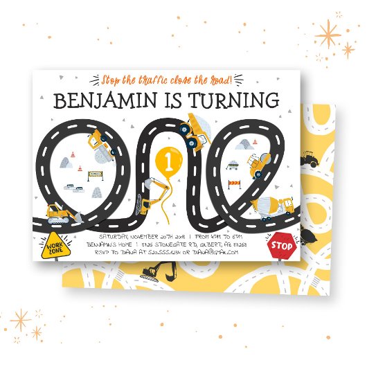 建築道路1st誕生日招待状 招待状