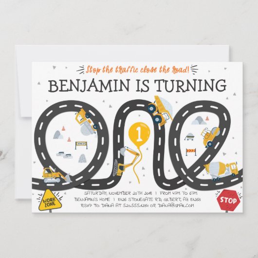 建築道路1st誕生日招待状 招待状 (正面)
