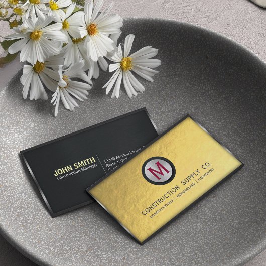 建築金属枠モノグラム金フェイク箔 名刺