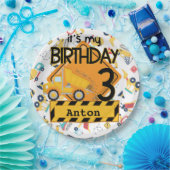 建築黄色トラック車3歳の誕生日 ペーパープレート (パーティー)