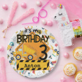 建築黄色トラック車3歳の誕生日 ペーパープレート (パーティー)