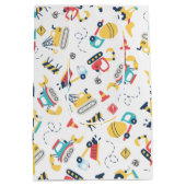 建築黄色トラック車3歳の誕生日 ミディアムペーパーバッグ (裏面)