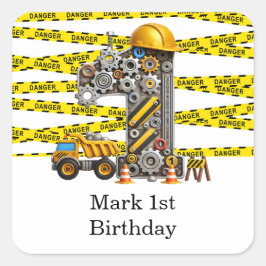 建築1歳の誕生日パーティー スクエアシール