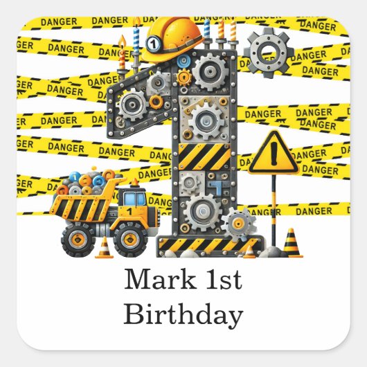 建築1歳の誕生日パーティー スクエアシール (正面)