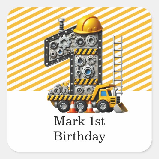 建築1歳の誕生日パーティー スクエアシール (正面)