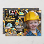 建築3歳の誕生日フォトダンプトラック掘り 招待状 (正面/裏面)