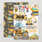 建築5thバースデーパーティードッキングトラックディガー 招待状 (正面/裏面)