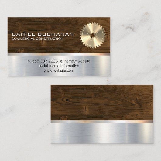 建築 |のこぎり板と木材 |金属の背景 名刺 (正面/裏面)