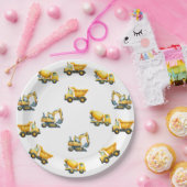 建築、イエローダンプトラックプレート ペーパープレート (パーティー)