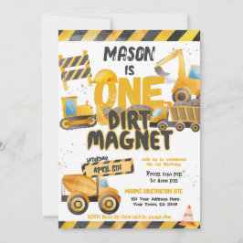 建築、ダンプトラック1st誕生日 招待状