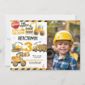 建築、ダンプトラック3歳の誕生日 招待状 (正面)