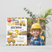 建築、ダンプトラック3歳の誕生日 招待状 (スタンド正面)