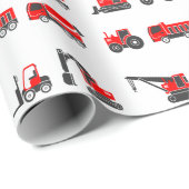 建築、ブラック&レッドトラック、クレーン、トラクター ラッピングペーパー (ロールコーナー)