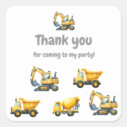 建築、黄色のダンプトラック感謝していあなたシール スクエアシール (正面)