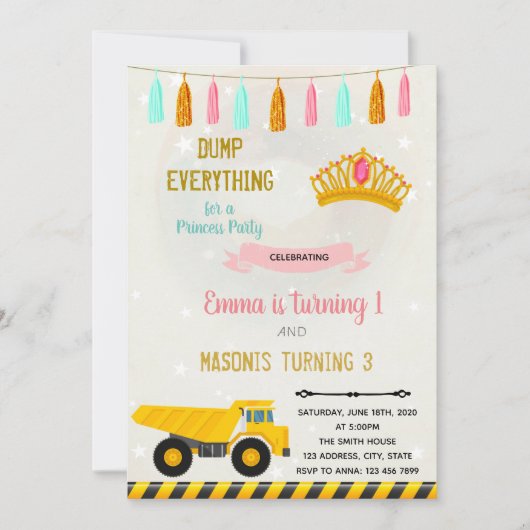 建設とプリンセスの共同パーティー招待状 招待状 (正面)