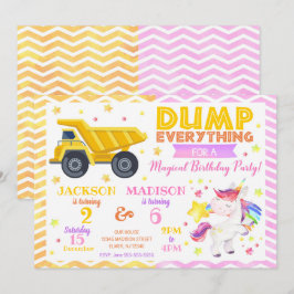 建設とユニコーンの共同誕生日招待状 招待状