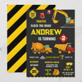 建設の誕生日パーティーテーマの誕生日 招待状 (正面/裏面)